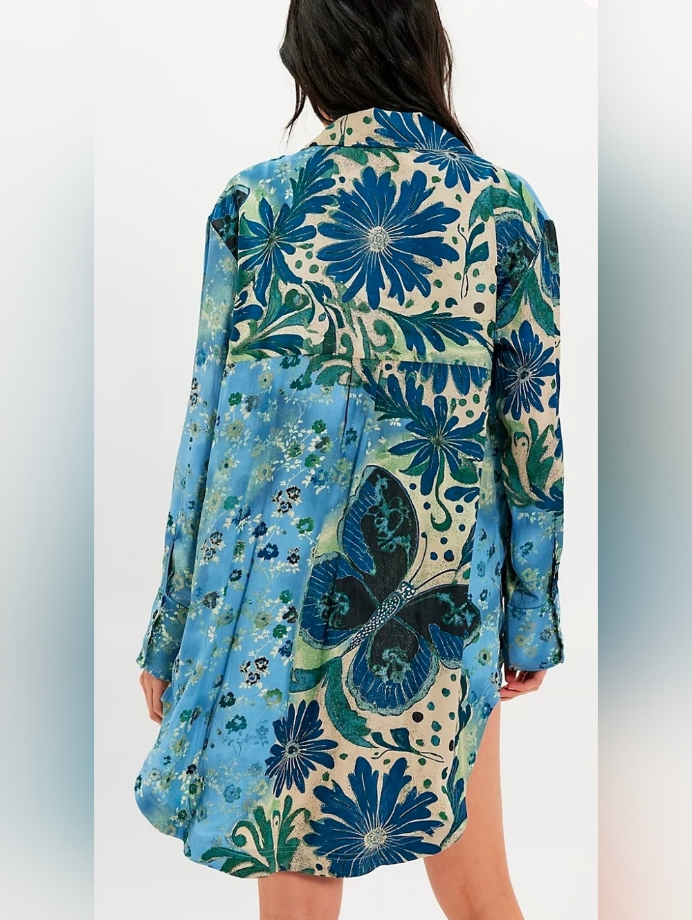 Free People Blue Floral & Butterfly Button-Up Tunic - Picture 3 of 5